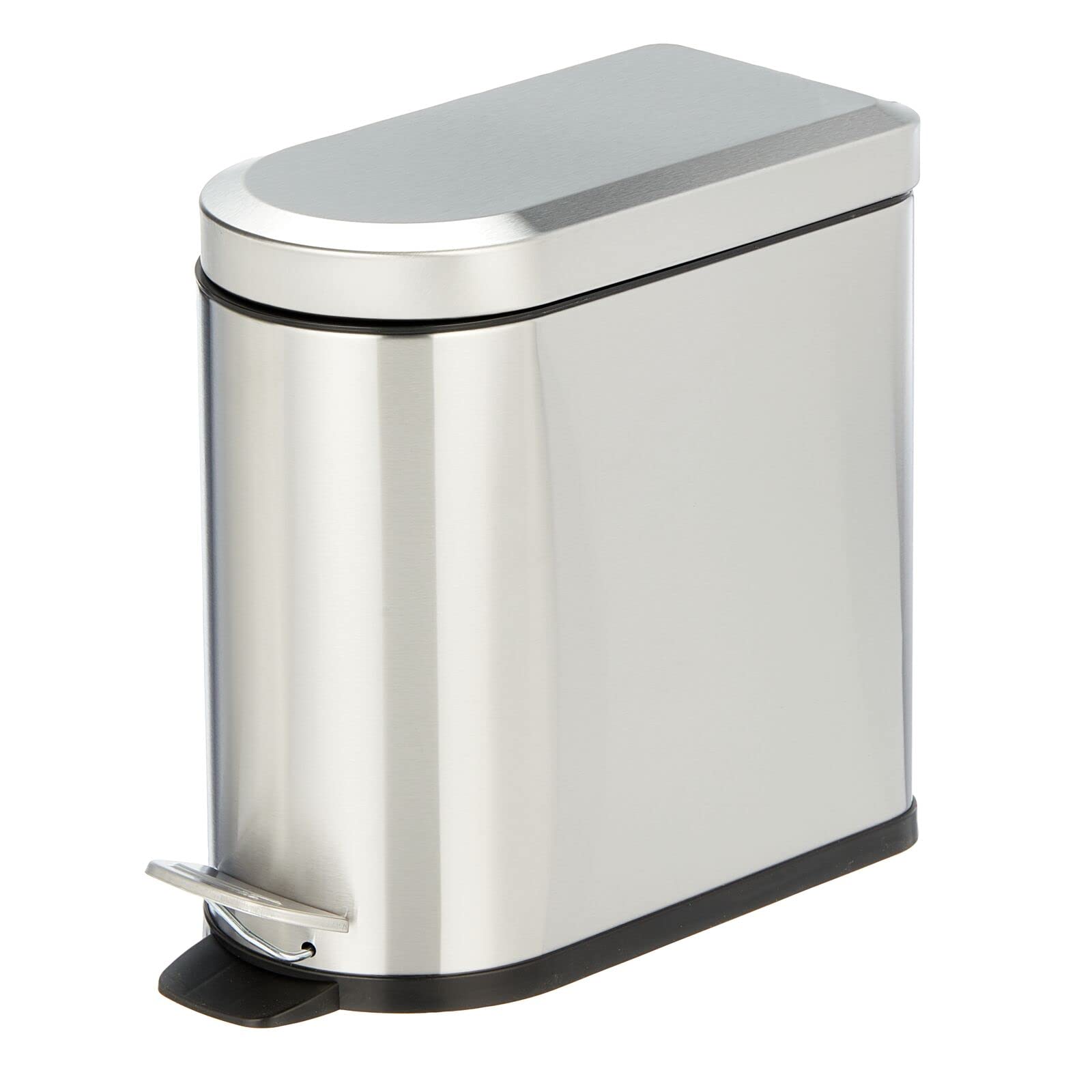 mDesign Small 1.3 Gallon Stainless Steel Metal Step Trash Can Garbage Bin for Bathroom, Bedroom, Home Office, D-Shape Trashcan with Foot Pedal/Lid, Removable Liner Bucket with Handles, Brushed/Chrome