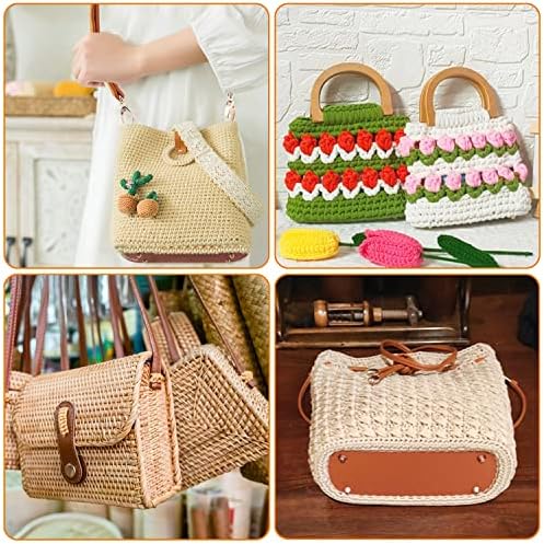 Bag Bases for Crochet, 4 Pack Crochet Bag Bottom Base, Pu Leather Bag Bottom Oval Bottom Bag Bases with Holes, for DIY Shoulder Bags Weaving Supplies Craft Making Home Decoration(22x10cm)