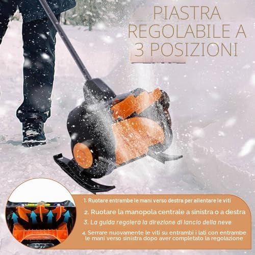 Spazzaneve elettrico, senza fili, con batteria e caricabatterie inclusi, con manico ausiliario per un facile utilizzo, ideale per una rapida rimozione della neve