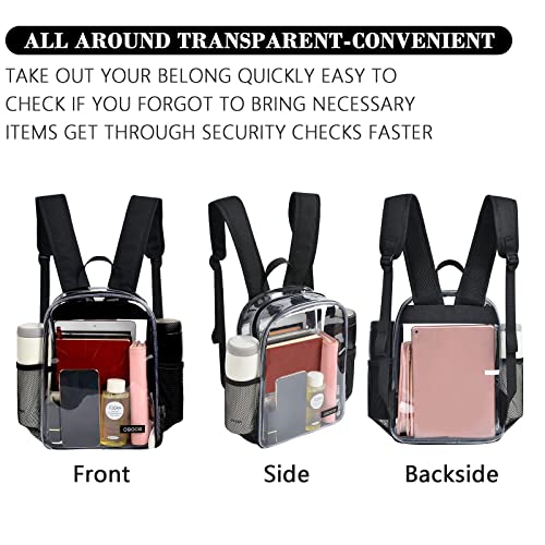 Osoce Black Mini Clear Backpack Heavy Duty,Clear Bag Stadium Approved,Pvc Transparent Clear Book Bag With Adjustable Shoulder Straps For Security Work Concert Festival Travel #TOP2