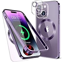 Niunisi Custodia magnetica per iPhone 13 Pro Max da 6,7 pollici, cavalletto sottile con pellicola protettiva compatibile con Magsafe antiurto traslucido opaco custodie per telefono, viola