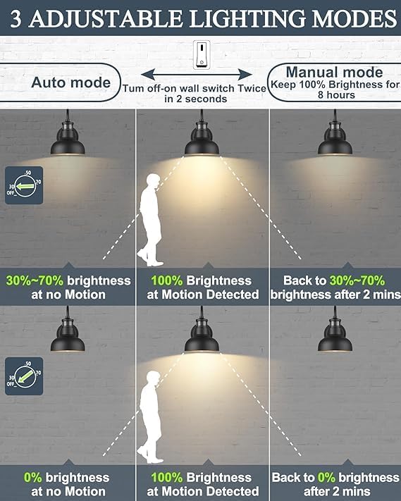 Miniatura 4 de Luces exteriores con sensor de movimiento de 7 pulgadas, lámpara para exteriores del atardecer al amanecer con enchufe de base E26, luz de pared