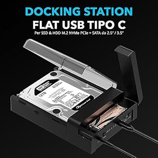 SABRENT M.2 NVMe + docking station per disco rigido SATA, SSD HDD 2,5" 3,5" SATA case dock & M2 PCIe external SSD enclosure + adattatore di alimentazione, con Offline Clone, senza attrezzi (DS-UFNC)
