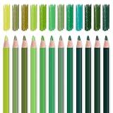 Mifuner 12Pcs Green Colored Pencils Set, Oil Based Drawing Pencils, Pre-sharpened Wooden Professional Sketch Pencil Art Supplies for Adults, Coloring Books, No Duplicates