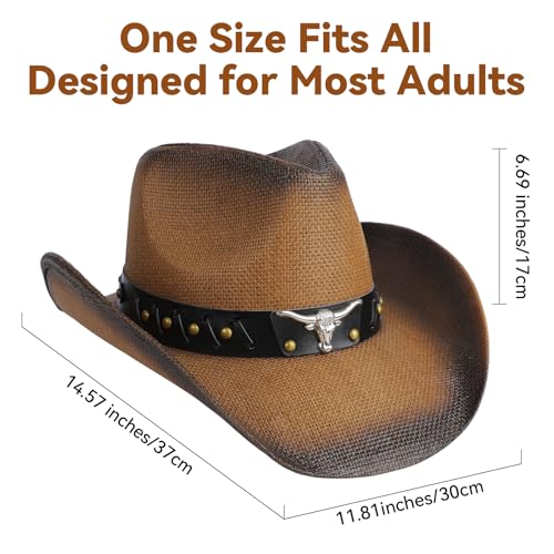 Image of WQWOVRVO Cowboy Hat,Cowgirl Hat,Western Cowboy Hats for Women /Mens /Straw Wide with Shapeable Brim Cowboy Hat for Womens