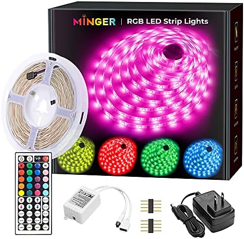 MINGER LED Strip Lights 16.4ft, RGB Color Changing LED Lights for Home, Kitchen, Bedroom, Dorm Room, Bar, LED Lights for Christmas Decorations with IR Remote Control, 5050 LEDs, DIY Mode