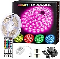 MINGER LED Strip Lights, 16.4ft LED Light Strip with Remote and Control Box, Bright 5050 LEDs, RGB Color Changing LED...