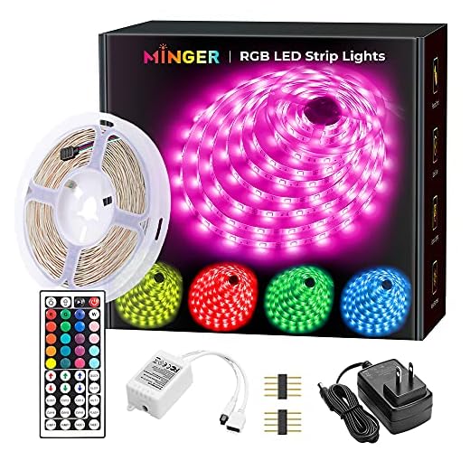 MINGER LED Strip Lights, 16.4ft RGB LED Light Strip 5050 LED Tape Lights, Color Changing LED Strip Lights with Remote for Home Lighting Kitchen Bed Flexible Strip Lights for Bar Home Decoration