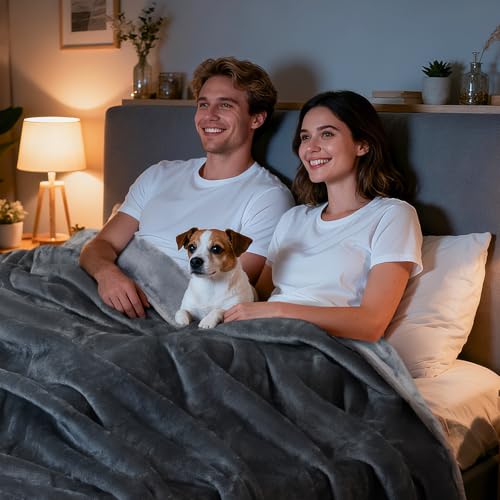 LOOBANI Waterproof Blanket for Bed: Reversible Soft Flannel Twin Bed Blanket 60" x 80", Leakproof Throw Spill-Proof Dog Pet Blanket for Couch, Sofa Protect, Movie Time, Camping, Travel, Grey - Image 6