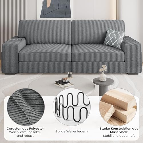 Miniatura 4 de Yaheetech Sofá De 2 Plazas Tapizado De Pana De 212 X 81 Cm Sofá Con Cojines Extraíbles Sofá Moderno Con Reposabrazos Anchos Carga Max 272 Kg Para Salón Dormitorio Sala De Estar Gris Oscuro