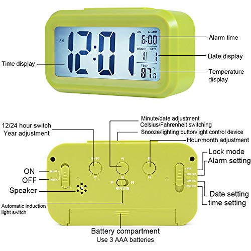 Henniu Relógio de Mesa Despertador digital inteligente com botão de soneca de data e temperatura na