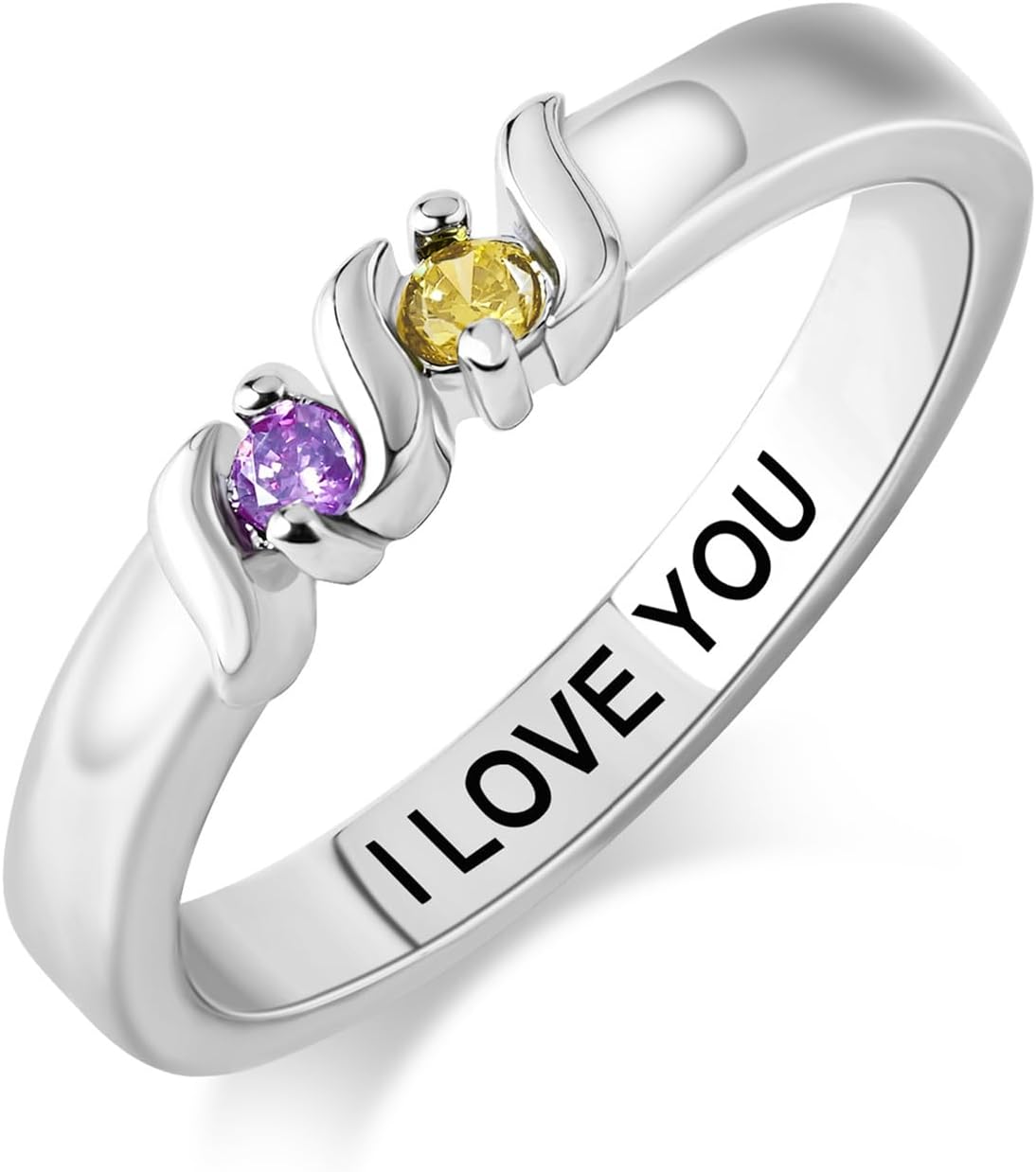 MissNaNa Personalized 2-6 Birthstone Rings 925 Sterling Silver Custom Engraved Ring Gifts for Mom Grandmother Mama Wife