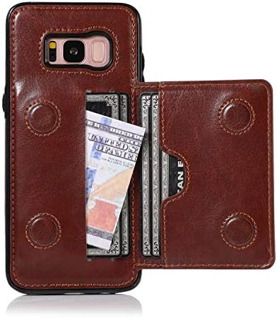 EYZUTAK Card Slot Holder Wallet Case for Samsung Galaxy S8, Premium PU Leather Case Kickstand with Hidden Magnetic Closure Flip Durable Shockproof Protective Cover for Samsung Galaxy S8 - Rose Gold