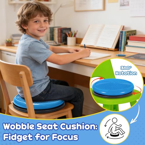 Image of Wiggle Seat Cushion,Fimeetoy Sensory Spinning Chair,ADHD Tools for Kids,Flexible Seating Classroom & Home,Inflatable Wobble Balance Disc-Blue