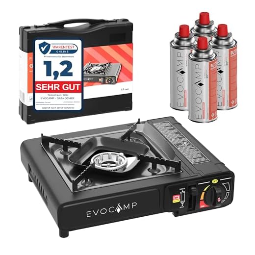 Gaskocher 1-flammig mit Gaskartuschen 227g 4 Stück MSF-1a, Camping Herd mit Tragekoffer - Ideal für Outdoor-Aktivitäten wie Camping oder Wandern