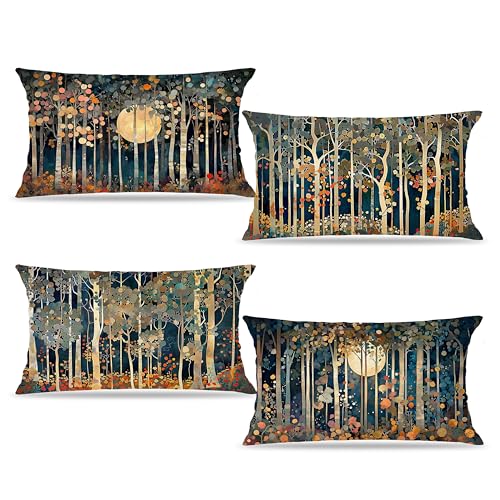 BUJSP Rustic William Morris Inspired Forest Moon Decor Pillow Covers