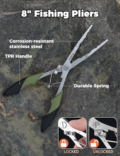 Image of Fish Gripper 9.2 inch,Muti-Function Line Cutter Fishing Pliers, Saltwater Fishing Tool Kit,Fishing Gear with Fishing Lanyard