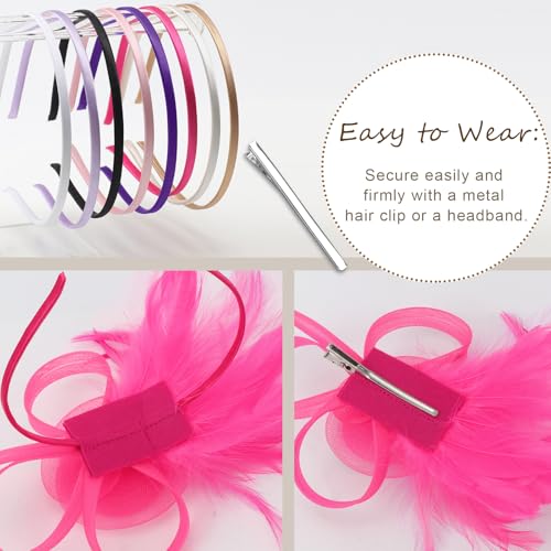 Image of DRESHOW Fascinators Hats for Women Tea Party Fascinator Hats Vintage 50s Headwear Cocktail Wedding Church Derby Hat