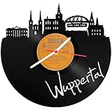 Wanduhr aus Vinyl Schallplattenuhr Skyline Wuppertal Upcycling Design Uhr Wand-Deko Vintage-Uhr Wand-Dekoration Retro-Uhr Made in Germany