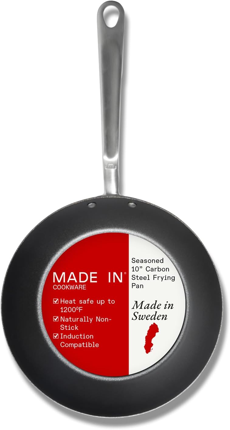 Cookware - Seasoned 10" Blue Carbon Steel Frying Pan - (Like Cast Iron, but Better) - Crafted in Sweden - Professional Cookware - Induction Compatible