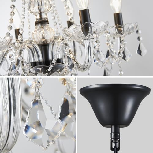 WUZUPS Crystal Candle Chandelier Pendant Flushmount Ceiling Light Modern Lighting Fixture for Bedroom Hallway Bar Kitchen Bathroom, H 68 x W 56, Black, E14 Base - Cosy Home Interiors WUZUPS Crystal Candle Chandelier Pendant Flushmount Ceiling Light Modern Lighting Fixture for Bedroom Hallway Bar Kitchen Bathroom, H 68 x W 56, Black, E14 Base - Image 4
