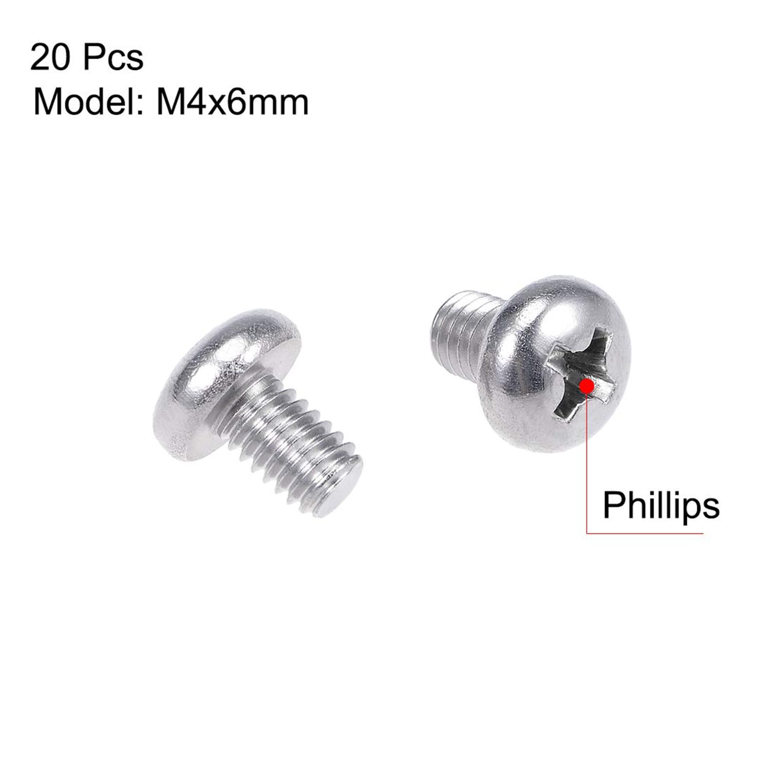 MACHSWON M4x6mm Machine Screws Pan Phillips Cross Head Screw 304 Stainless Steel Round Head Cross Screw Fasteners Bolts 20Pcs - Image 2