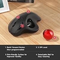 Nulea M501 Kabellose Trackball Maus, Wiederaufladbare Ergonomische Maus, Präzises und Reibungsloses Tracking, 3-Geräte-Verbindung (Bluetooth oder 2,4G USB-Empfänger), Kompatibel für Mac, Windows. – Ansicht 7