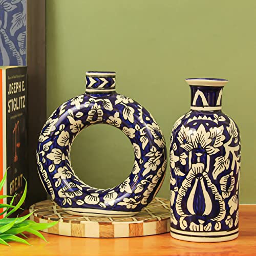 Image of TIED RIBBONS Set of 2 Ceramic Vase (Multi, 7 & 7.5 Inches) for Home Decoration Flowers Plants Pampas Grass Living Room Bedroom Bathroom Office Dining Table Decor Decorative Showpiece Gift Items