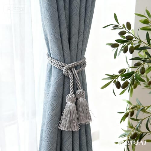Curtain Tiebacks Handmade Decorative Curtain Holdbacks Rope with Tassel Curtain Pendant Rope Adjustable Ties Door Curtain Decorative (Gold, 2 PC) - Thumbnail 4
