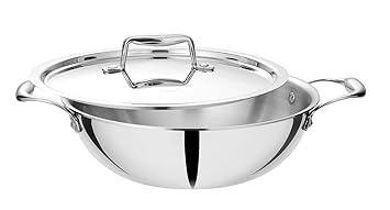DEVIDAYAL Triply Stainless Steel Kadhai with Casting Handle,3.1 LTR. (24cm | Silver |Stainless Steel |Inducation and Dishwaser Comptible|Easy to Cook)