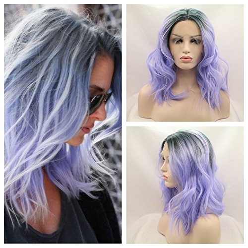 Synthetic lace front wig gray to purple for women short wig with heat resistant fiber mermaid darg queen African American black and white women