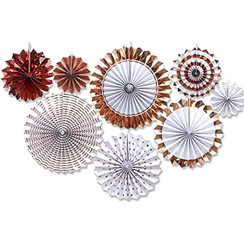 Decorative Paper Rosette Rose Gold Paper Fans 8 Party Decoration Hanging Paper Flowers Wall Decor Paper Decoration for Wedding Birthday Christmas Cover
