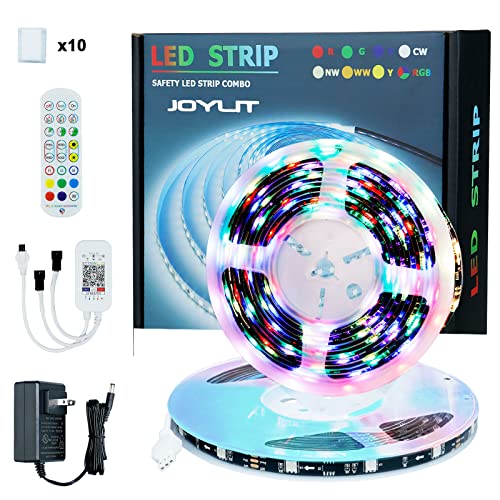 JOYLIT WS2811 Addressable LED Strip Light 32.8ft, 12V Bluetooth Dreamcolor Chasing Tape Lighting with Remote Controller, 300LEDs 5050 IP65 Flexible RGB Color Changing Rope Lights Kit for Bedroom