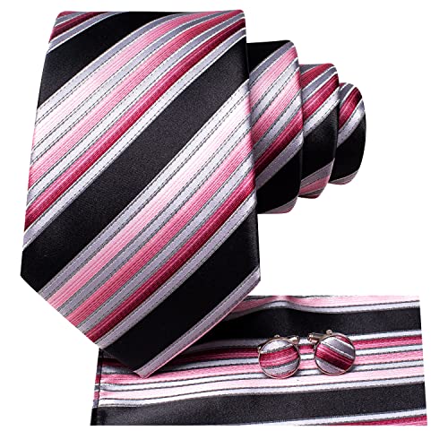 Image of Hi-Tie Men Ties Sets Silk Stripe Paisley Necktie Pocket Square Cufflinks for Business Wedding