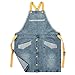 Delantales de moda Cafe Denim Jean Delantal de los Hombres Unisex Frente Hendidura Trabajo Fresco Breastplate X