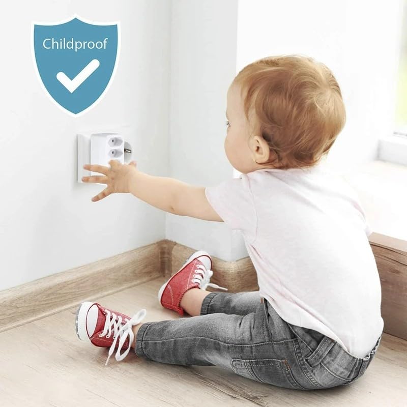 2er Set Dreifach-Steckdosen Adapter mit Kindersicherung – Robuste Schuko Dreierstecker Stromverteiler für Zuhause Büro Werkstatt 6
