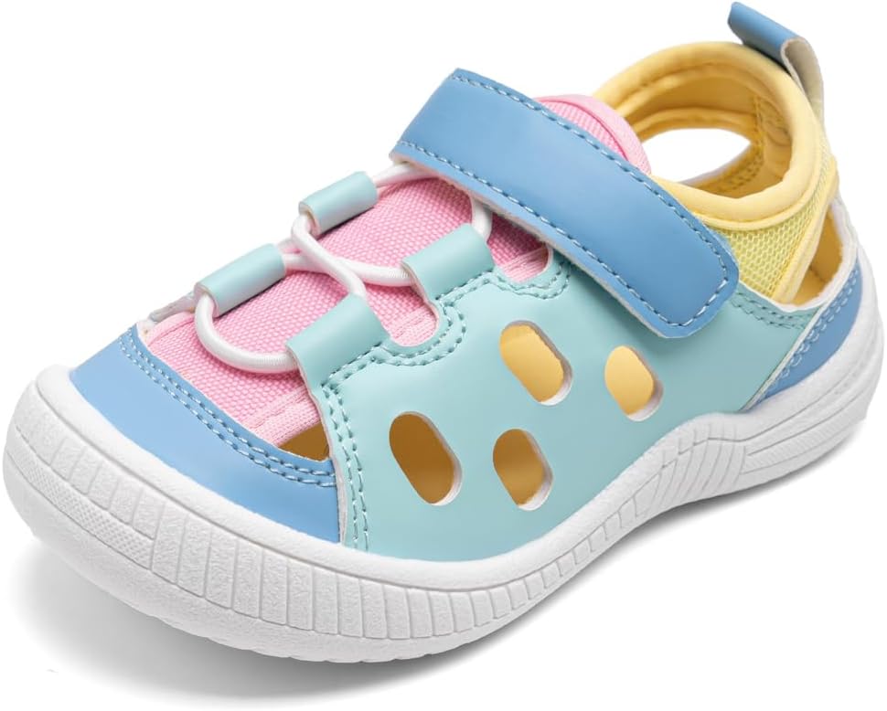 Meckior Boys Girls Summer Outdoor Sport Sandals Closed Toe Beach Shoes Walking Hiking Adjustable Upper for Toddler Little Kid
