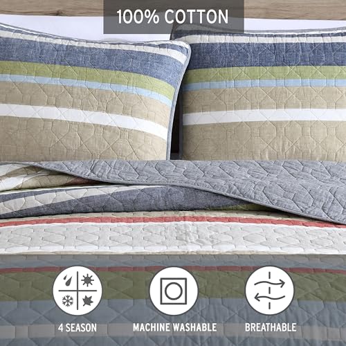 Image of Eddie Bauer - Quilt Set, Cotton Reversible Bedding with Matching Shams, Lightweight Home Decor for All Seasons (Salmon Ladder Multi, King)