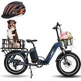 HAOQI Electric Bike for Adults, 48V 27.8Ah Dual Battery Electric Bike, 750w Brushless Motor,20 * 4" Fat Tire Cargo Ebike, 450lbs Weight Capacity with Front and Rear Baskets