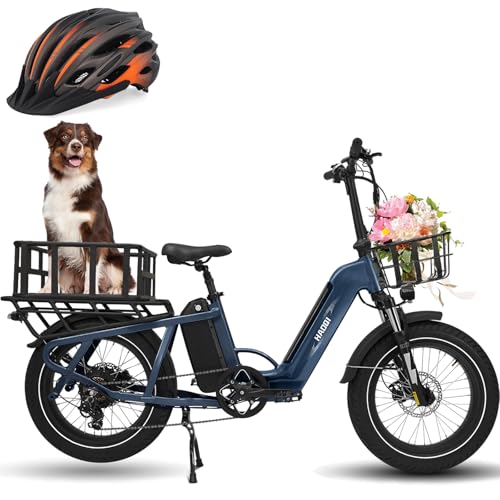 HAOQI Electric Bike for Adults, 48V 27.8Ah Dual Battery Electric Bike, 750w Brushless Motor,20 * 4" Fat Tire Cargo Ebike, 450lbs Weight Capacity with Front and Rear Baskets
