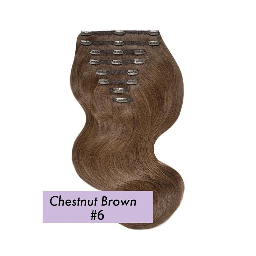 Extensiones de cabello 8 extensiones de cabello humano con clip #6 marrón castaño doble trama gruesa brasileño Remy liso for mujeres Invisibles(18inches 120g)