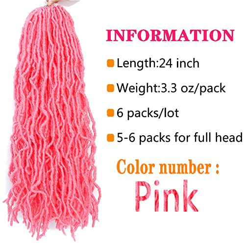 Soft Locs Crochet Hair 24 Inch 6 Packs Faux Locs Pink Pre Looped Braids Butterfly Locs Synthetic Crochet Hair Dreadlocks Hair Extensions (24 Inch Pink) #TOP1