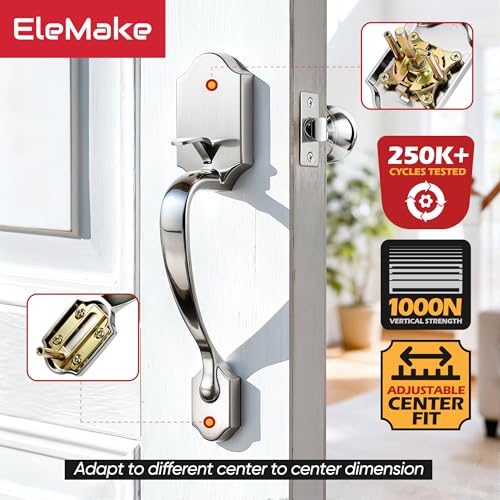 Image of Front Door Knob Handleset, Entry Door Handle Set with Cove Knob for Right and Left Handed Sided Doors, Interior and Exterior Entrance Passage Lock, Lower Half Grip, Satin Nickel