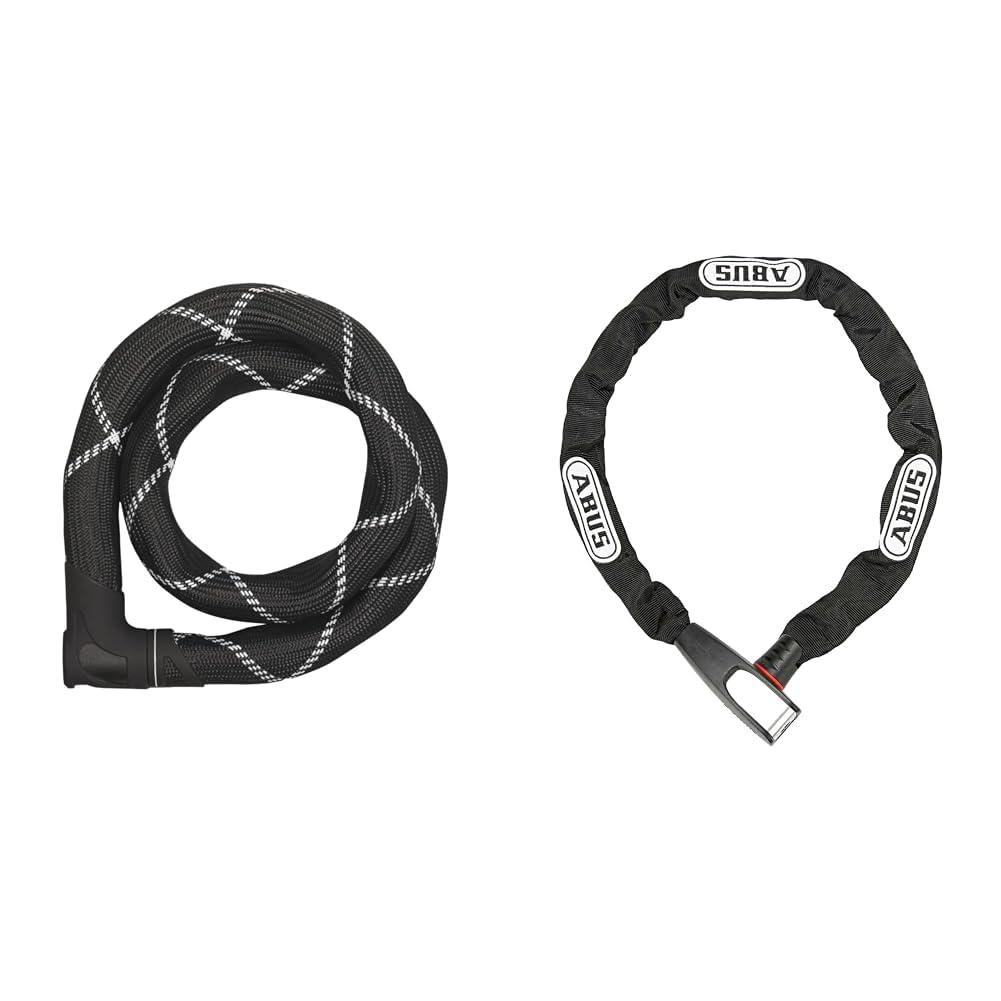 ABUS Kettenschloss Iven Chain 8210 – Fahrradschloss aus gehärtetem Stahl & Kettenschloss Steel-O-Chain 8807K – Flexibles Fahrradschloss aus gehärtetem Stahl – ABUS-Sicherheitslevel 8-110 cm - Schwarz