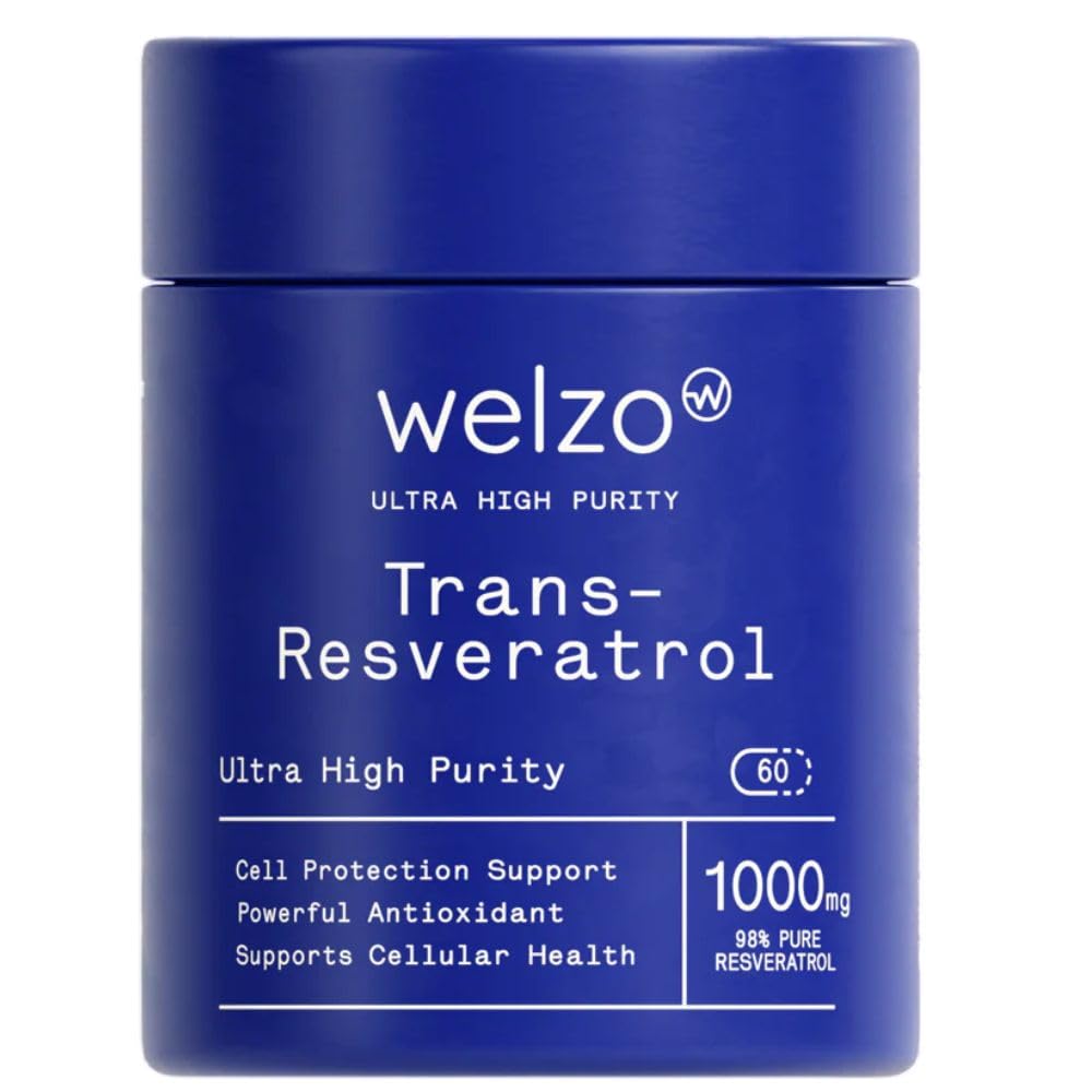Welzo Ultra-Hochreines Trans-Resveratrol 1000mg Kapseln | 98% Standardisierter Japanischer Staudenknöterich-Extrakt | Vegetarische Kapseln | 60 Stück