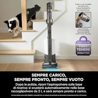 Shark PowerDetect Clean & Empty aspirapolvere senza fili, PowerFins, Reverse Clean, stazione 2L, Anti-Hair Wrap Plus, 70 min, leggera, per peli animali e superfici varie, Grigio IP3225EUT