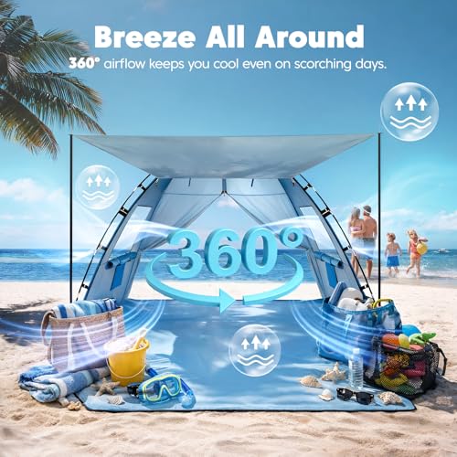 Purebox Beach Tent Sun Shelter - 2/3/4 Person UPF 50+ UV Protection Tents with Canopy, Easy Setup Lightweight Beach Shade Tent, Portable Beach Cabana Sun Shade Shelter - image 6