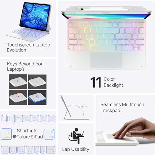 Image of typecase Edge Keyboard Case for iPad 11th Gen A16 (2025) & 10th Gen 10.9 inch (2022) - Multi-Touch Trackpad, 11-Color Backlit Magic-Style Keyboard - Floating Magnetic Stand, Pencil Holder - Ivory White