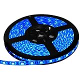 HAUTY Waterproof Blue LED Strip Light, 16ft/5m SMD5050 300 LEDs DC12V Flexible Cuttable LED Tape (No 12V Power Plug/Adapter)