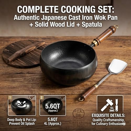 Wok japonés de hierro fundido con tapa 24cm miniatura 7